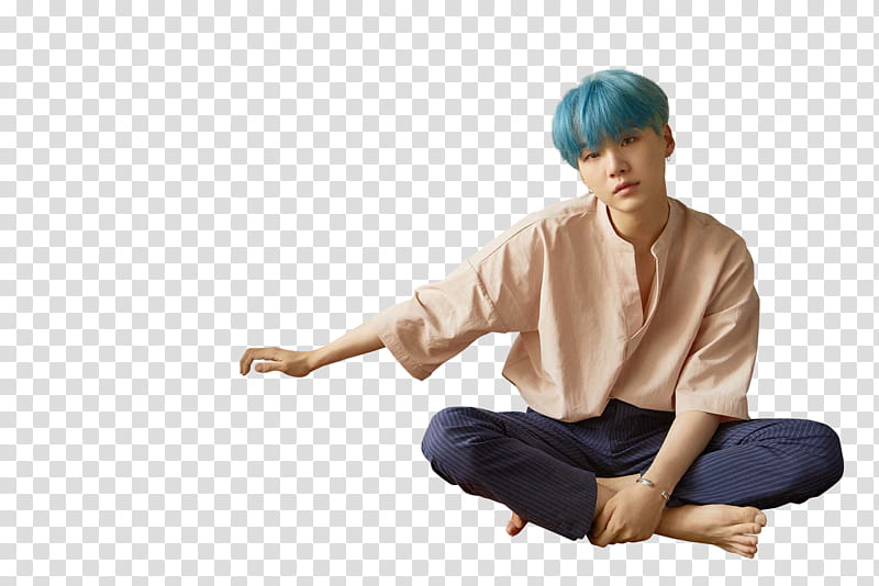 BTS LOVE YOURSELF HER L VER, man wearing beige top while sitting down transparent background PNG clipart