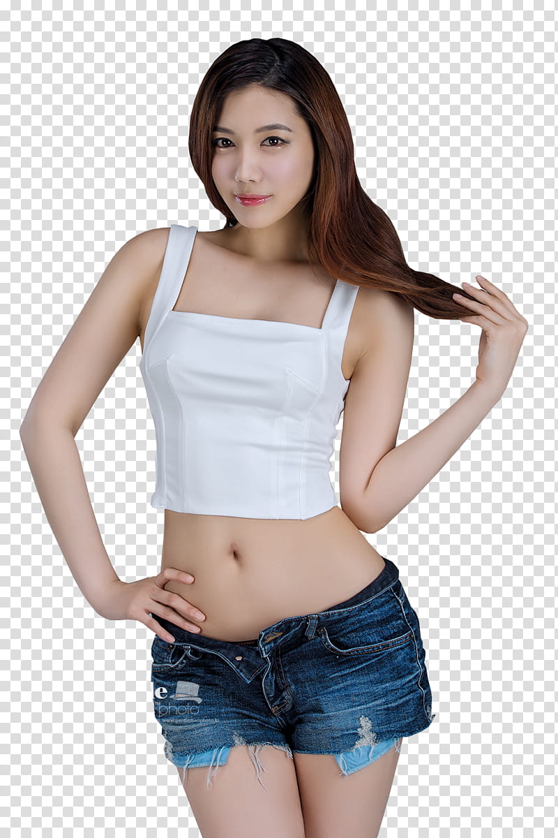 woman wearing white sleeveless crop-top transparent background PNG clipart