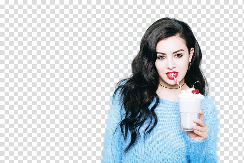 Charli XCX, woman holding cup of ice cream transparent background PNG clipart