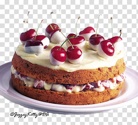 Sweets, white cream topped cake with cherries transparent background PNG clipart