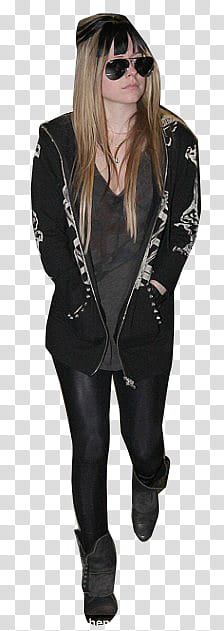 Avril Lavigne, woman walking with her hands inside her jacket transparent background PNG clipart