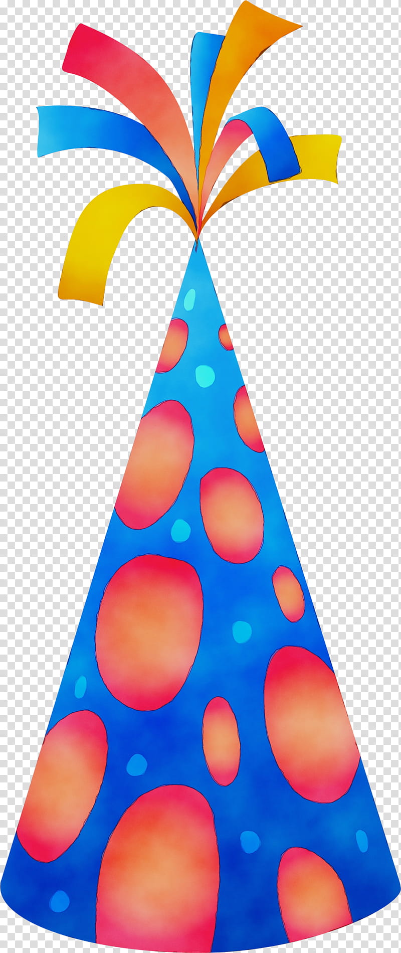 Party hat, Watercolor, Paint, Wet Ink, Orange, Cone, Electric Blue, Polka Dot transparent background PNG clipart