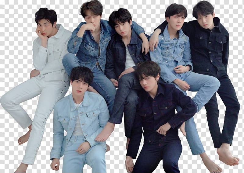 BTS members wear denim jackets and pants transparent background PNG clipart