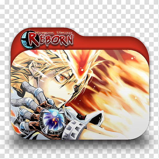 Katekyo Hitman Reborn Anime Folder Icon, red and yellow Hitman Reborn file name transparent background PNG clipart