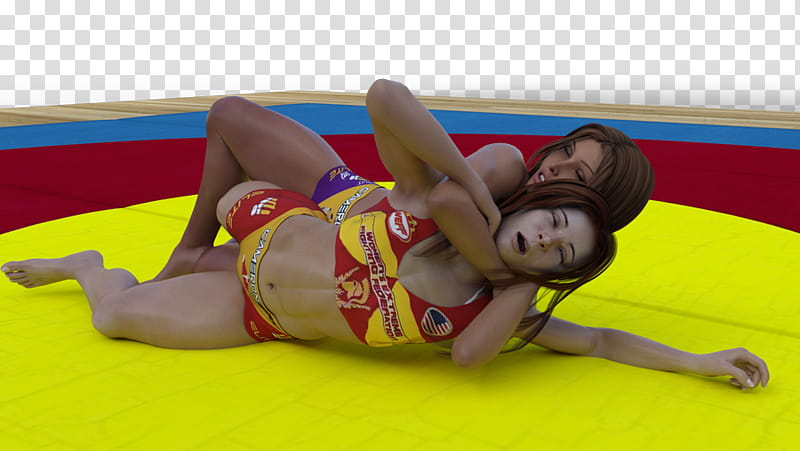 Rear naked choke, two women lying on floor transparent background PNG clipart