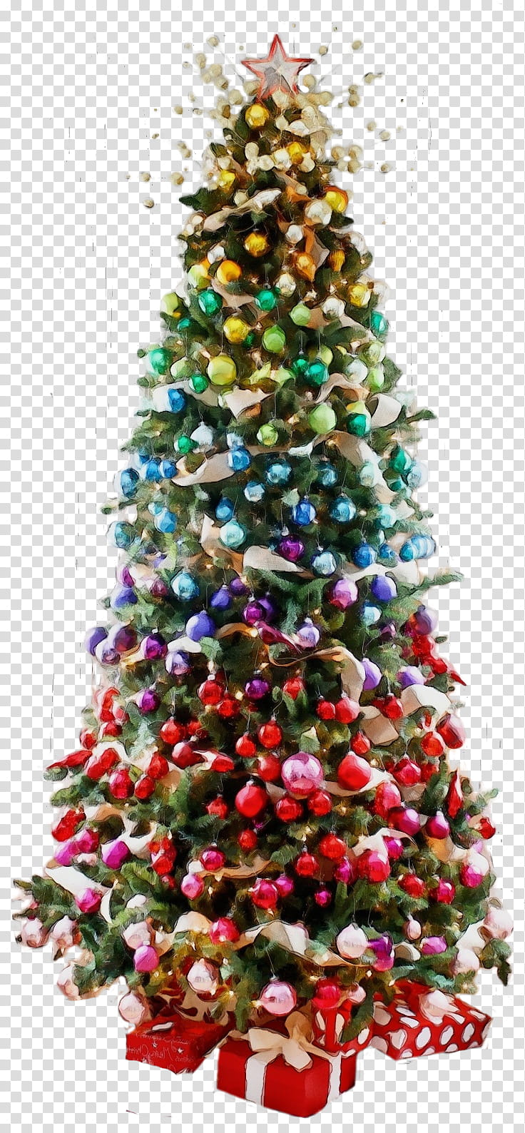 Christmas tree, Watercolor, Paint, Wet Ink, Christmas Decoration, Christmas Ornament, Oregon Pine, Colorado Spruce transparent background PNG clipart