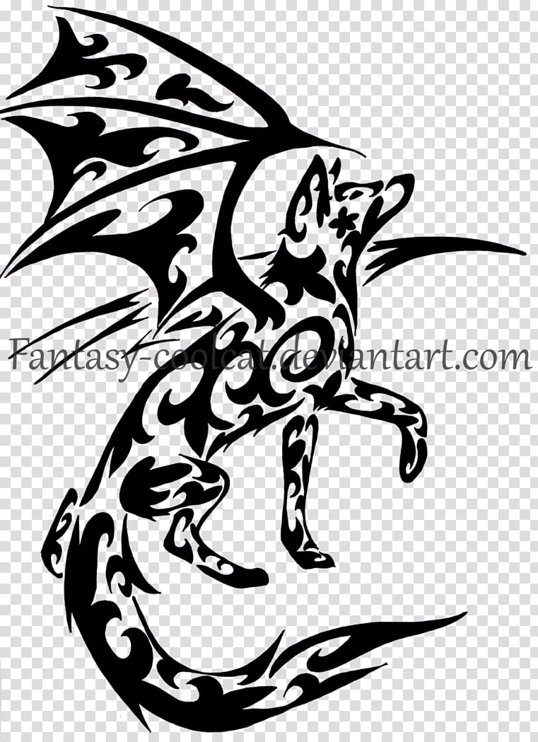 Winged wolf, Flowers and leaves, black dragon illustration transparent background PNG clipart