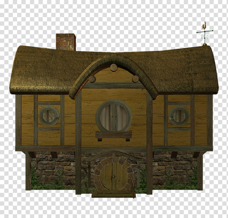 D Fairy Cottage, brown wooden house with round door and windows illustration transparent background PNG clipart