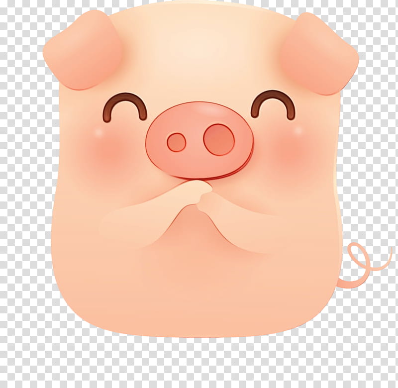 pink nose cartoon suidae head, Cute Pig, Watercolor, Paint, Wet Ink, Snout, Live transparent background PNG clipart