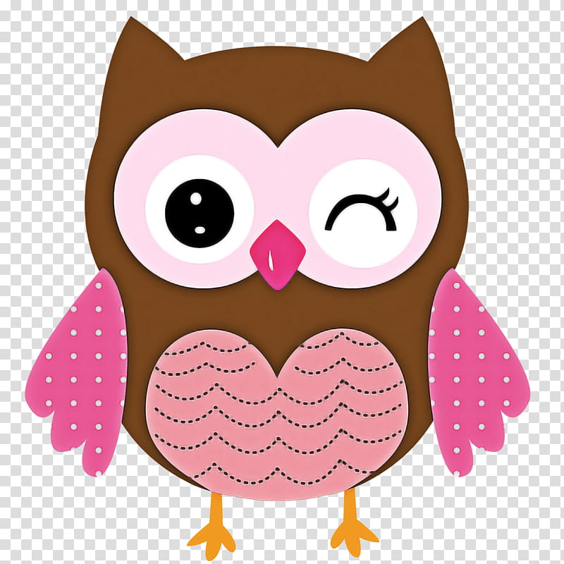 owl pink cartoon bird bird of prey, Brown, Heart transparent background PNG clipart