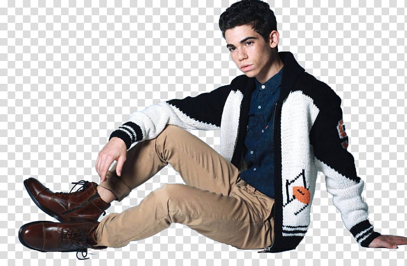 Cameron Boyce, man wearing white and black jacket and khaki pants transparent background PNG clipart