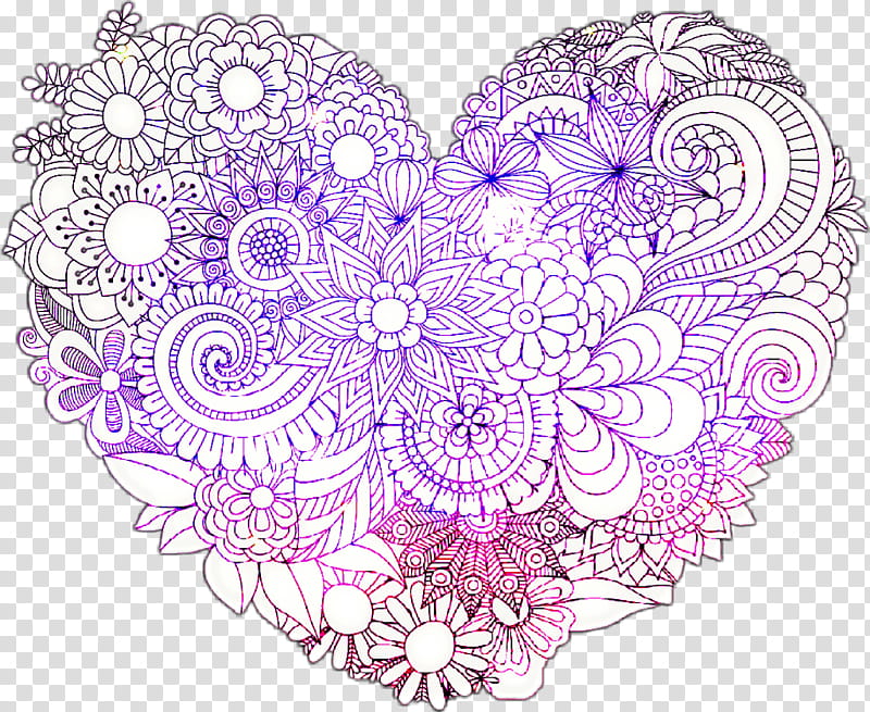 Drawing Heart, Mandala, Coloring Book, Zentangle, Doodle, Line Art, Purple, Violet transparent background PNG clipart