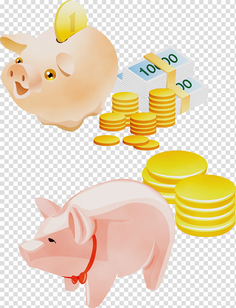 Piggy bank, Watercolor, Paint, Wet Ink, Saving, Domestic Pig, Cartoon, Animal Figure transparent background PNG clipart