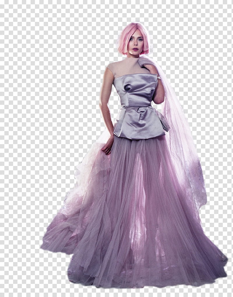 Elizabeth Olsen, woman wearing gray and pink tulle strapless dress transparent background PNG clipart