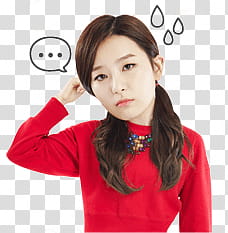 Red Velvet seulgi kakao talk emoji, woman touching her hair transparent background PNG clipart