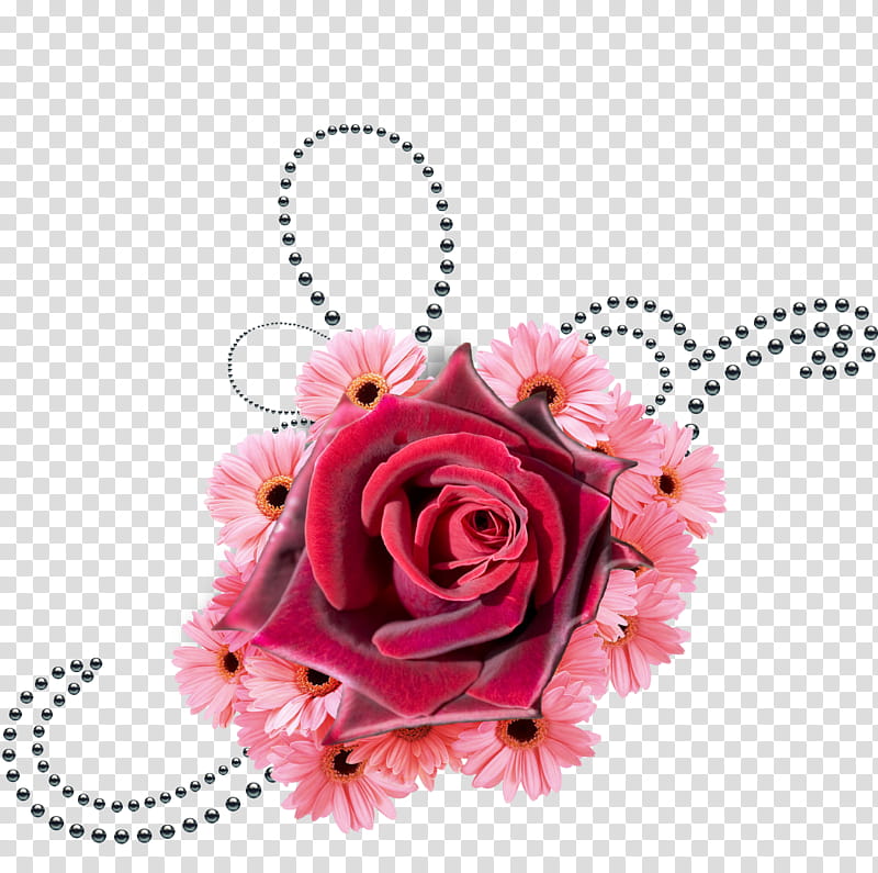 flowers and black pearls, pink petaled flowers transparent background PNG clipart