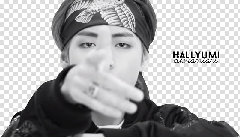 BTS MIC Drop MV, grayscale of man in headband transparent background PNG clipart