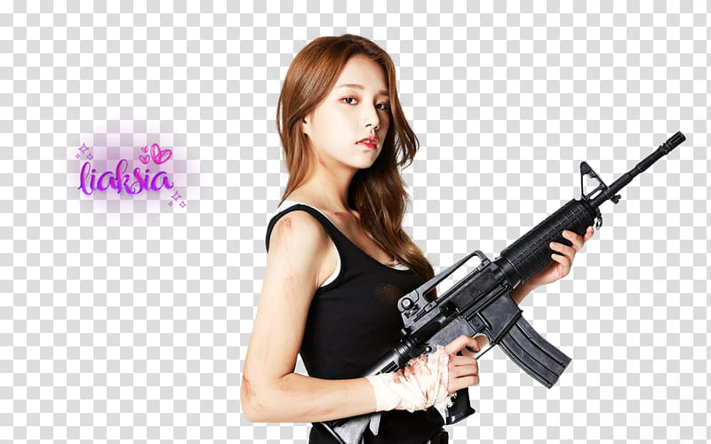woman wearing black tank top white holding carbine rifle transparent background PNG clipart