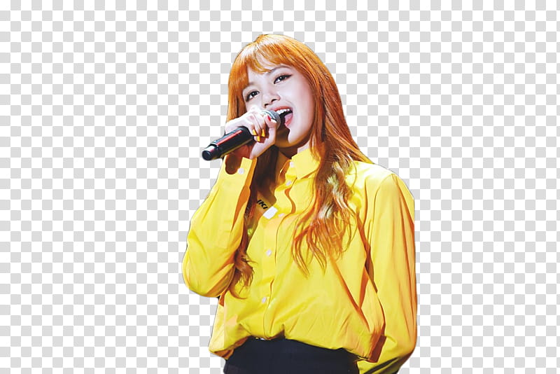 LISA BLACKPINK, woman wearing yellow long-sleeved shirt while singing transparent background PNG clipart