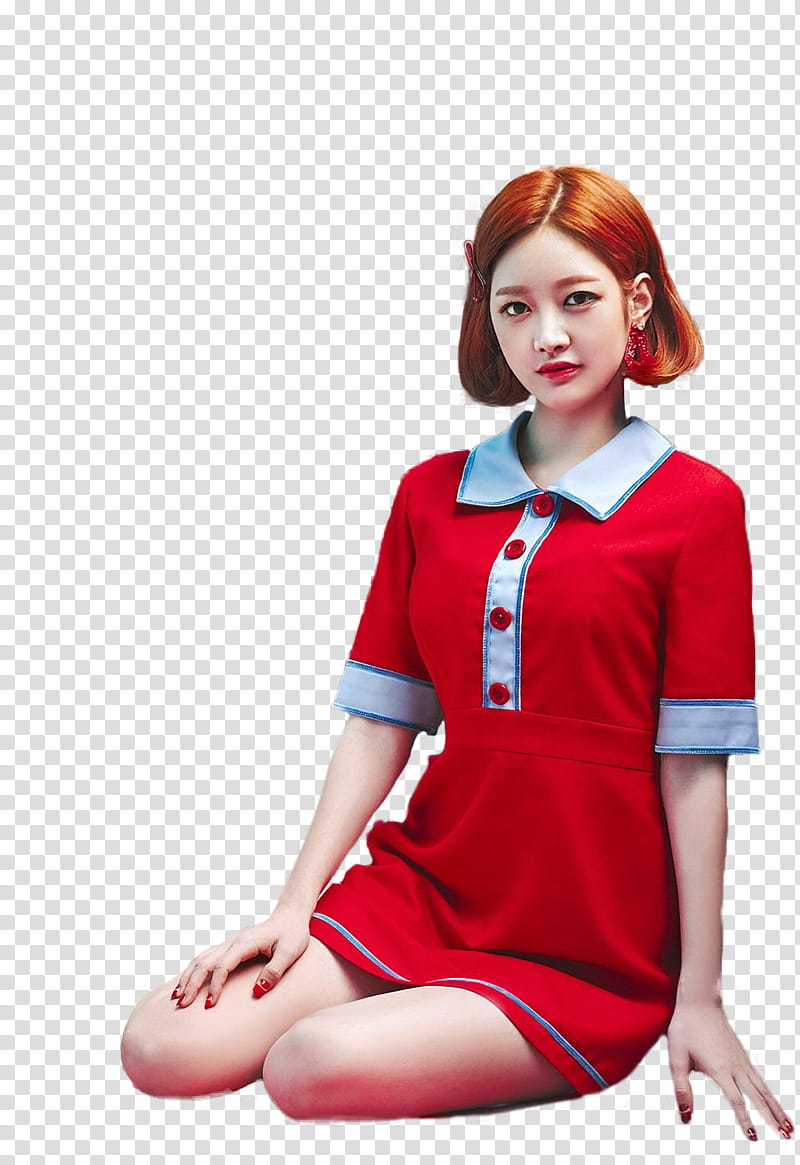 GUGUDAN CHOCOCO, woman wearing red and white collared short sleeved dress transparent background PNG clipart