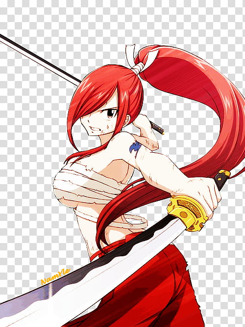 Erza Scarlet Render, red haired female character transparent background PNG clipart