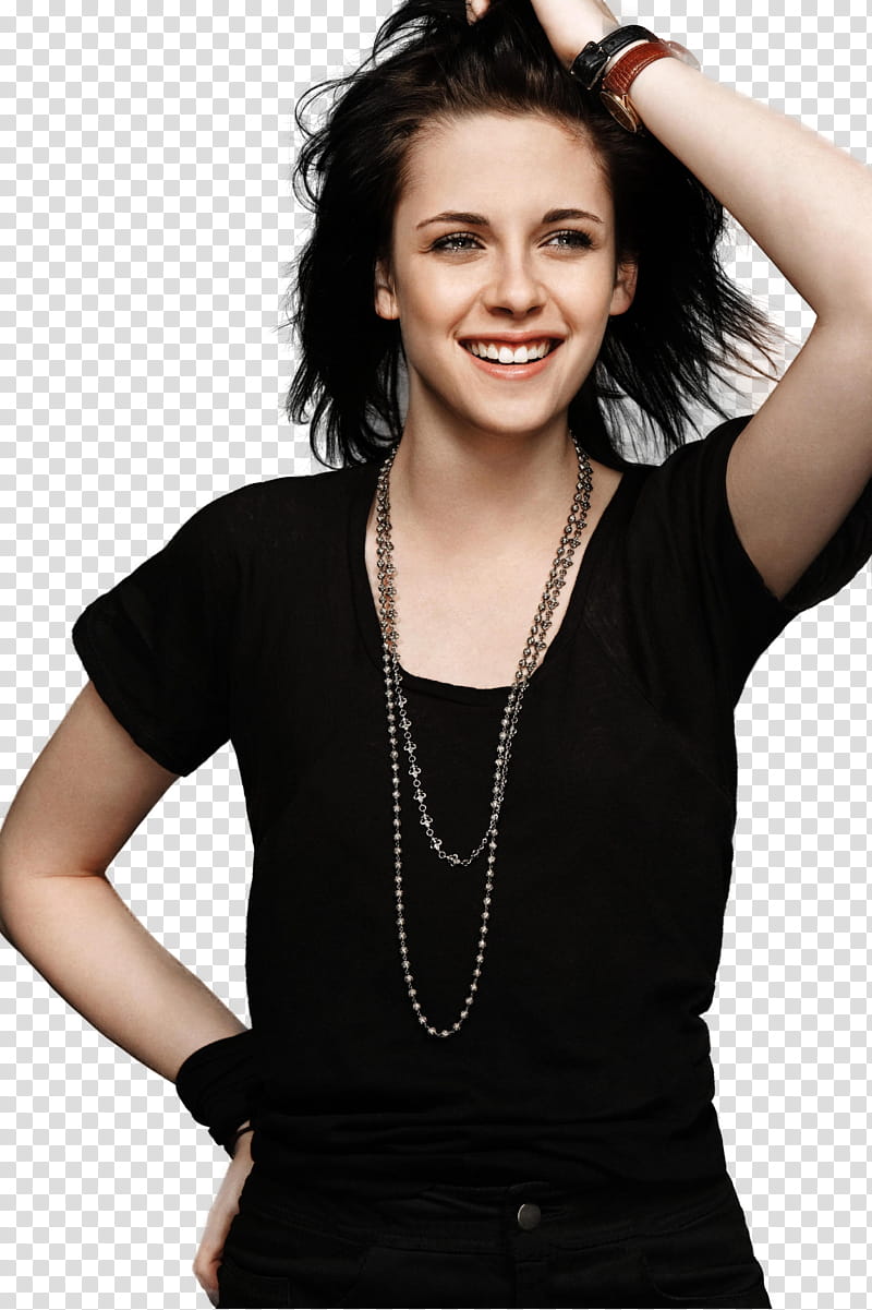 Kristen Stewart, Kristen Stewart holding her hair while smiling transparent background PNG clipart