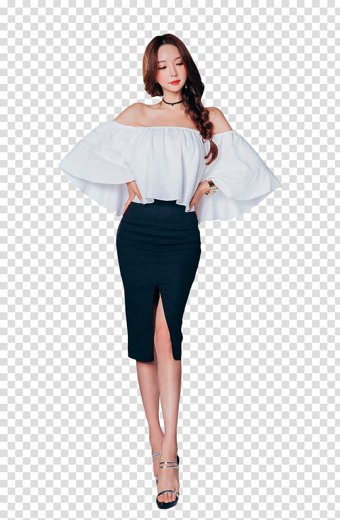 SPECIAL  WATCHERS, woman wearing white off-shoulder blouse both arms on akimbo transparent background PNG clipart