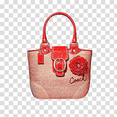 , red Coach leather tote bag with flower accent art transparent background PNG clipart