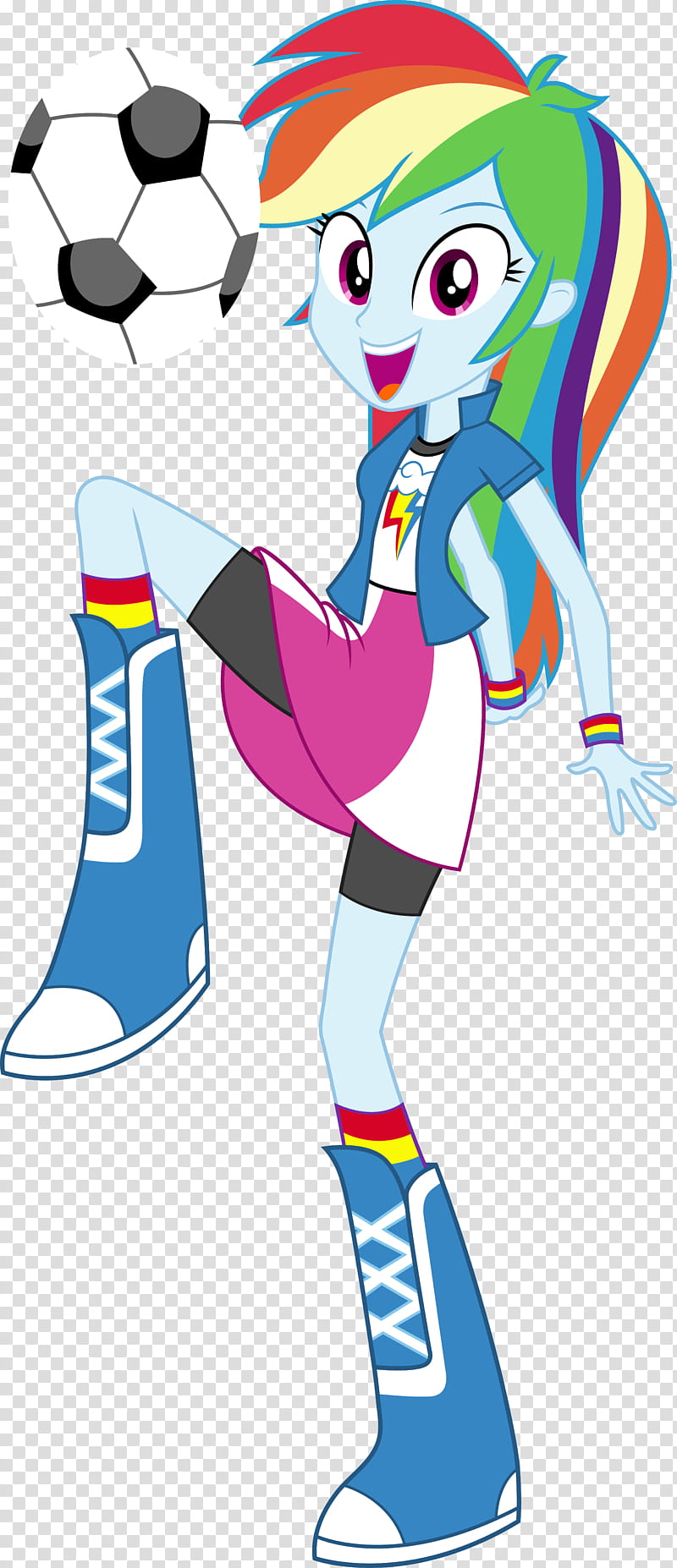 Equestria Girls Rainbow Dash, multicolored girl joggling soccer ball transparent background PNG clipart