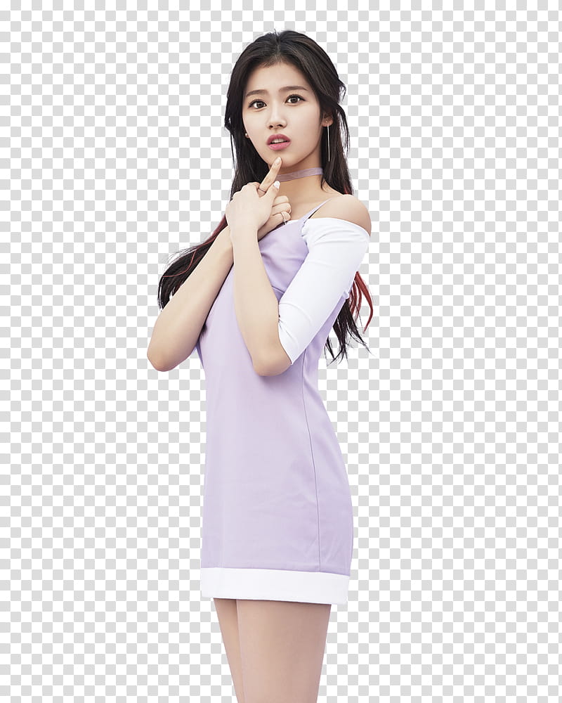 TWICE TT P, woman wearing purple and white off-shoulder minidress transparent background PNG clipart