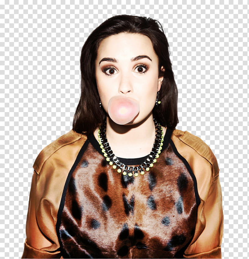 Demi Lovato Fiasco Magazine Cut Out , woman blowing gum in mouth transparent background PNG clipart