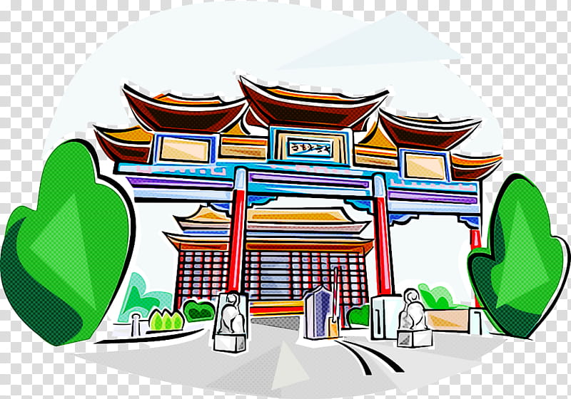architecture property chinese architecture cartoon temple, House, Facade, Building, Place Of Worship, Home, Urban Design, Furniture transparent background PNG clipart