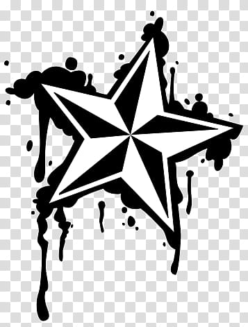 Dripping Nautical Star, black and white star abstract art transparent background PNG clipart