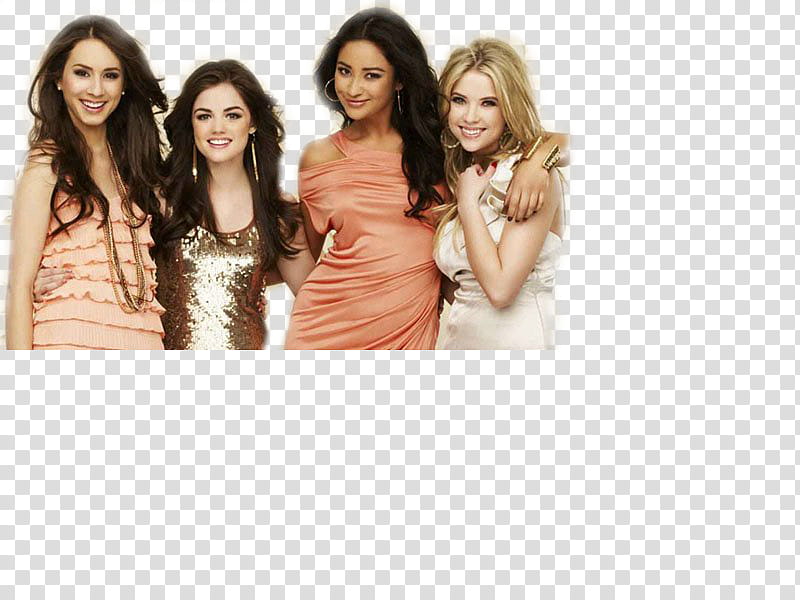 N PRETTY LITTLE LIARS, four women wearing pink and white dress transparent background PNG clipart