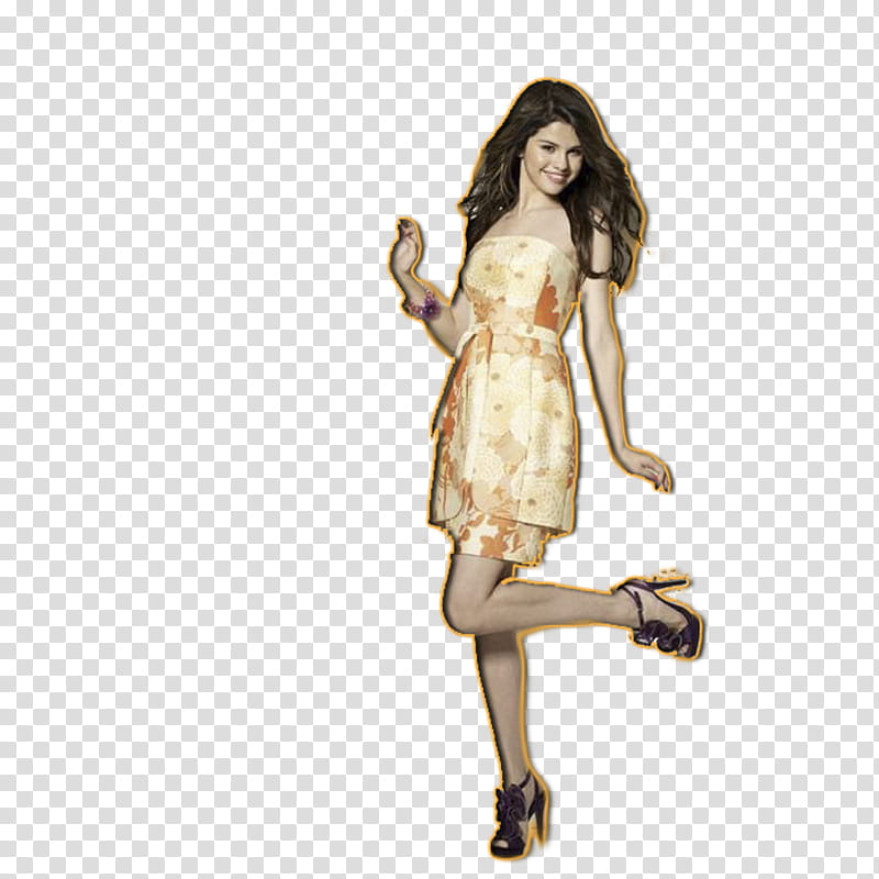 Selena Gomez , Selena Gomez wearing gold strapless dress transparent background PNG clipart