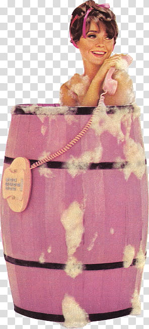 Vintage, woman taking bath in pink wine barrel transparent background PNG clipart
