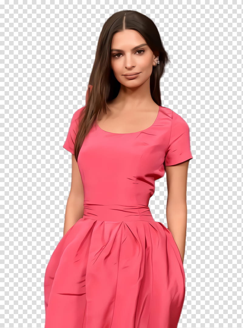 Emily Ratajkowski, Clothing, Pink, Dress, Shoulder, Sleeve, Neck, Day Dress transparent background PNG clipart