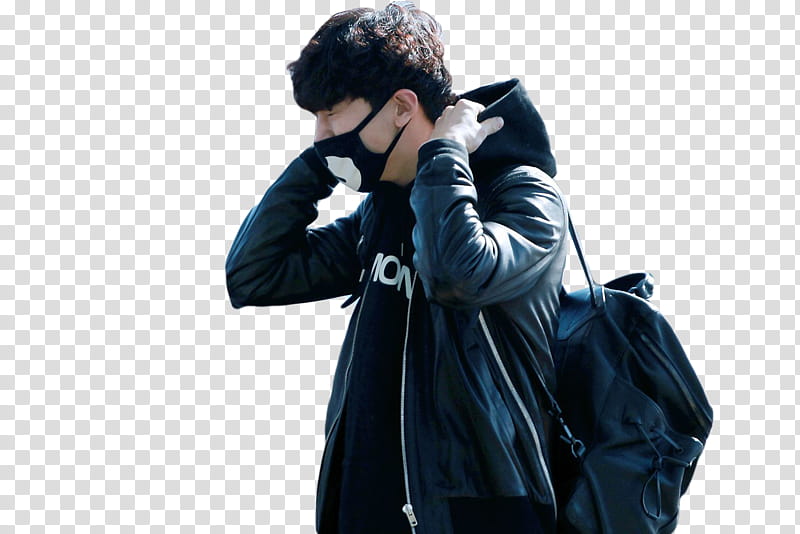 CHANYEOL EXO, man wearing black jacket with bag transparent background PNG clipart