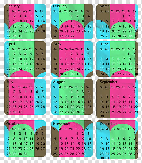 Cool Calendars , multicolored  calendar transparent background PNG clipart