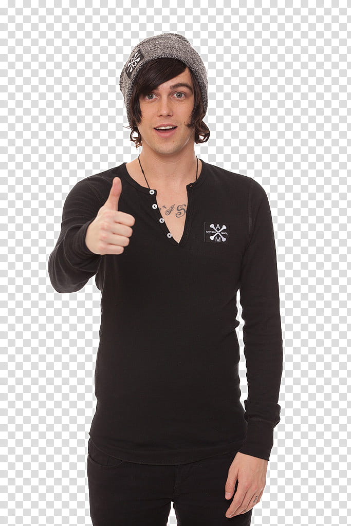 Kellin Quinn, man wearing black shirt doing thumbs up sign transparent background PNG clipart