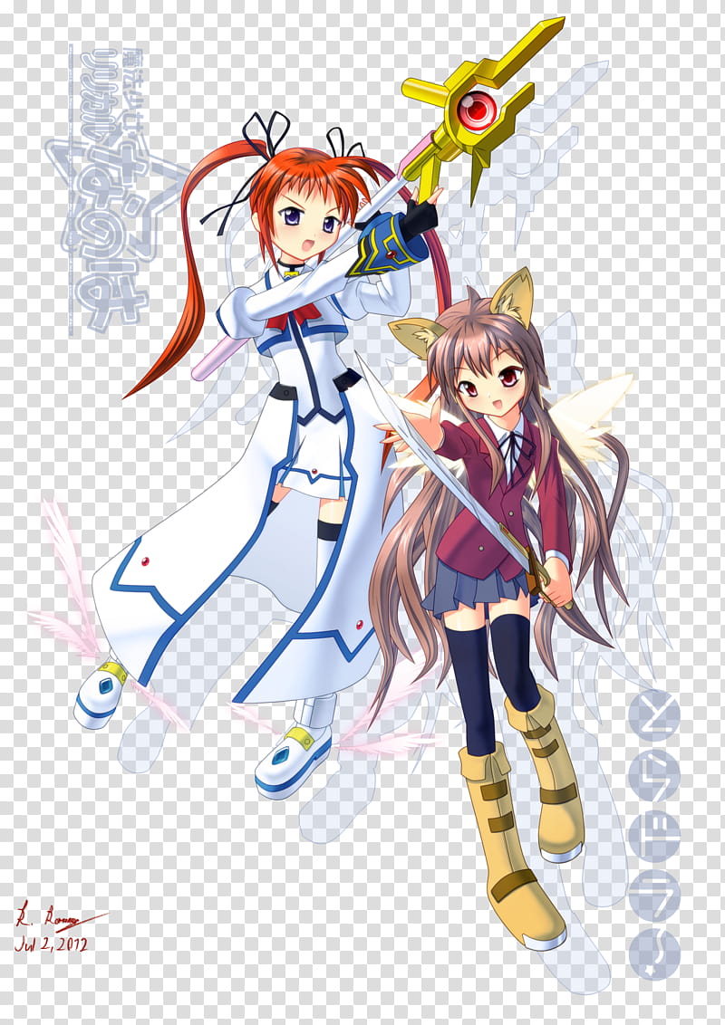 Anime Invasion Nanoha and Taiga, two female characters illustratoin transparent background PNG clipart