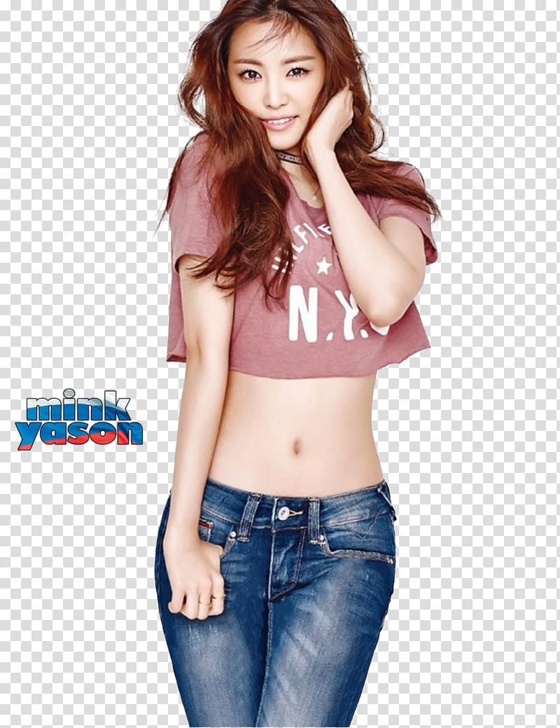 Renders with Chorong and Naeun of A PINK, woman wearing pink Tommy Hilfiger crop top while holding her hair transparent background PNG clipart