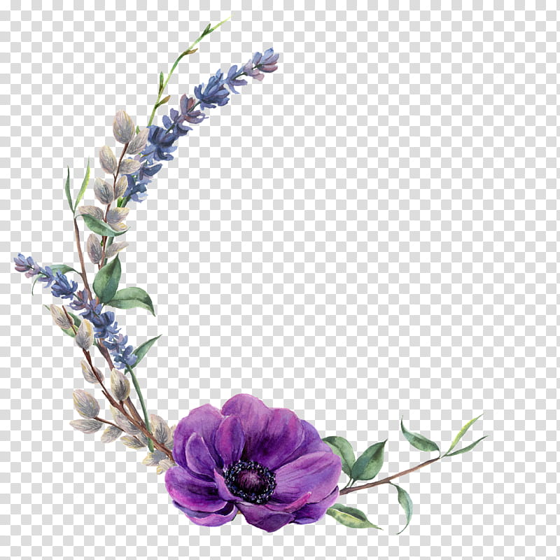 Watercolor Flower Wreath, Watercolor Painting, Easter
, Willow, Branch, Lavender, Violet, Purple transparent background PNG clipart