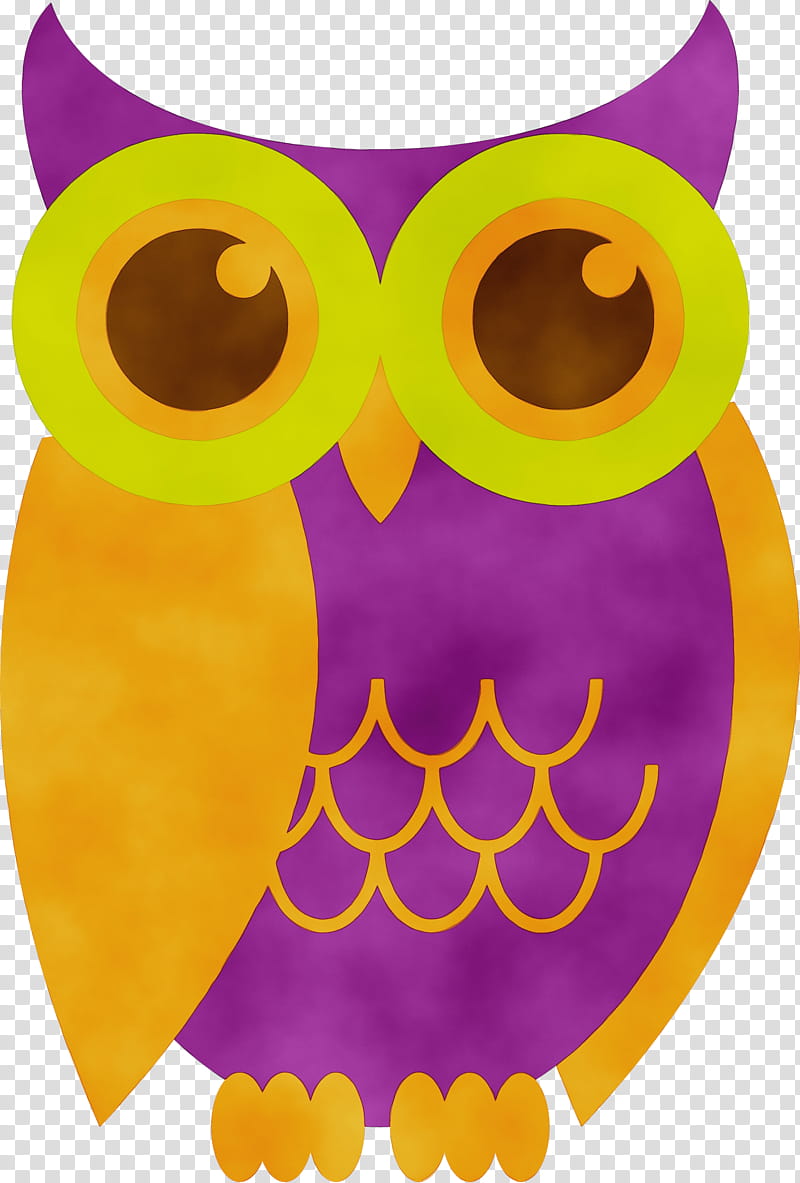 owl yellow bird of prey purple, Watercolor, Paint, Wet Ink transparent background PNG clipart