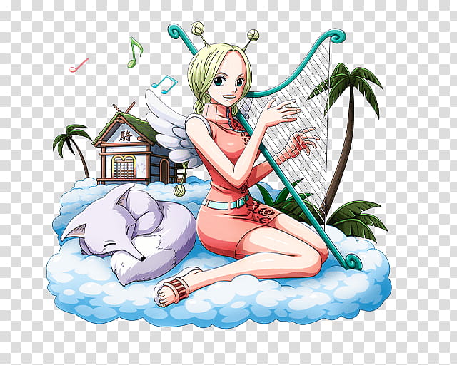 CONIS, woman playing harp sitting beside animal on cloud illustration transparent background PNG clipart