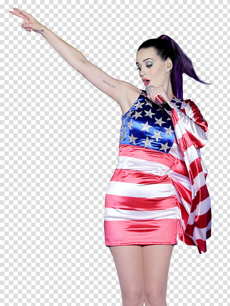 Katy Perry, man in USA flag dress transparent background PNG clipart