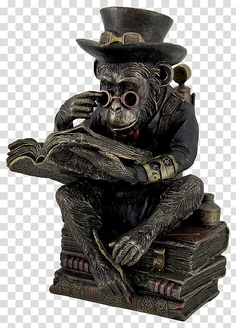 Steampunk, primate reading book figurine transparent background PNG clipart