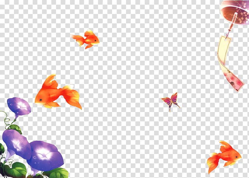 Gracias watch , orange fishes and purple flowers transparent background PNG clipart