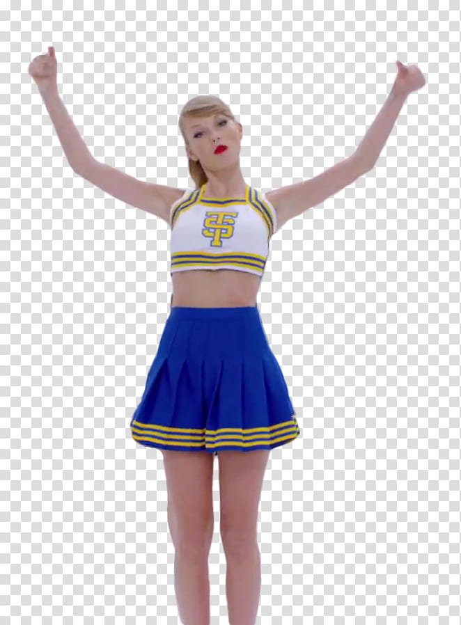 Taylor Swift Shake It Off Video NeonLights S, Taylor Swift wearing white and blue cheerleader uniform transparent background PNG clipart
