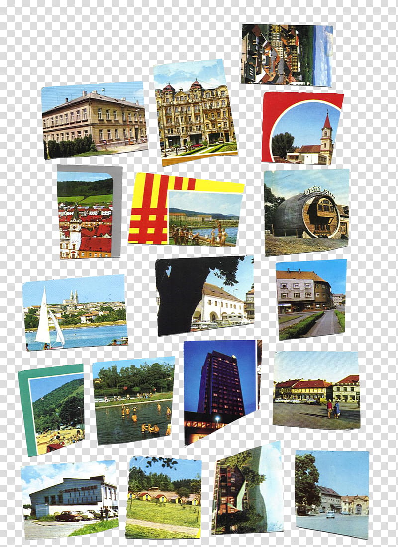 SET Postcards part, assorted landmark collage transparent background PNG clipart